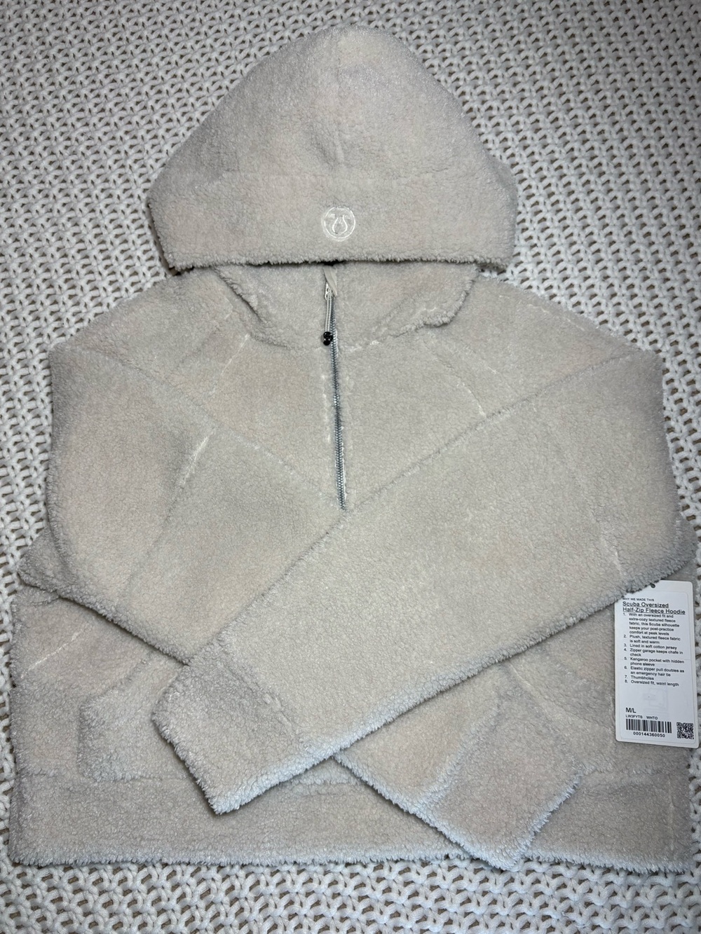 lululemon fleece scuba oversized half zip hoodie in white opal size m/l